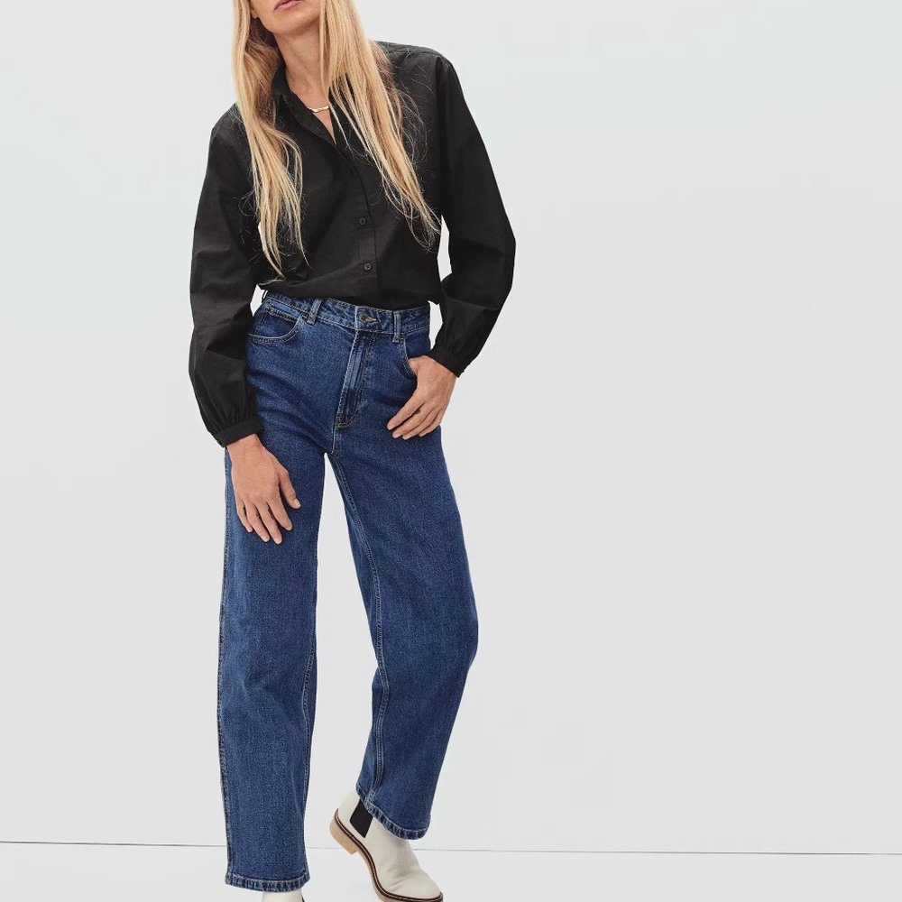 NWT $85 Everlane The Organic Cotton Prep Shirt Size 4 Black Button Down